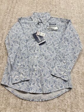 NWT Wrangler Girl’s Blue Paisley Button-Down Shirt